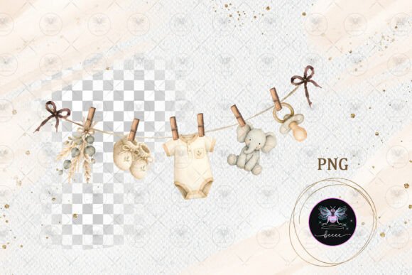 Download Boho Neutral Baby Clothesline PNG - Boho Collection