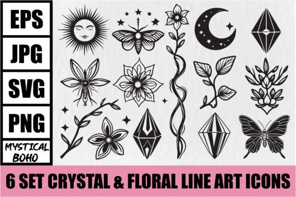 Download Mystical Boho Crystal Floral Icons - Boho Collection