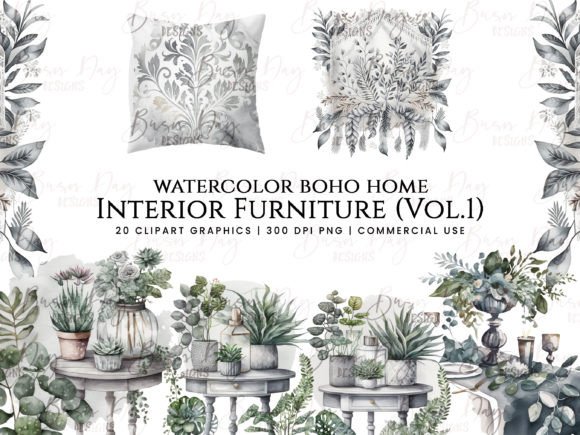 Download Watercolor Boho Home Interior Furniture - Boho Collection