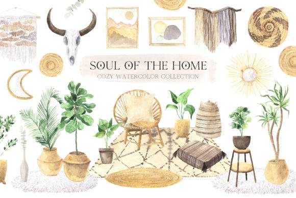 Download Watercolor Boho Home Interior Clipart - Boho Collection