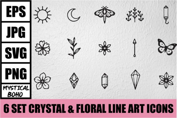 Download Mystical Boho Crystal Line Art Bundle - Boho Collection