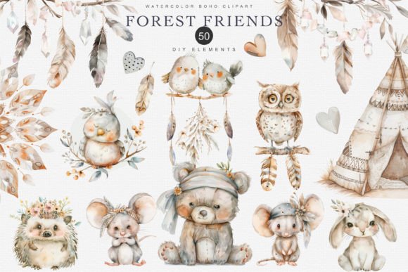 Download Woodland Boho Animal Clipart Set - Boho Collection