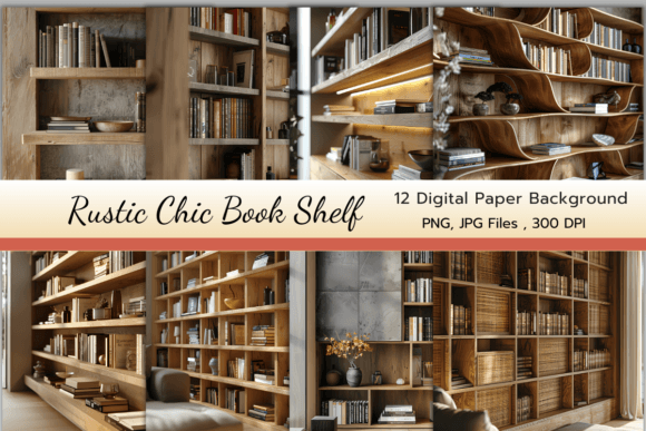 Download Rustic Chic Bookshelf Digital Paper Pack - Rustic chic Collection