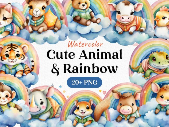 Download Bundle Rainbow Cute Animal Clipart PNG - Cute animal clipart Collection