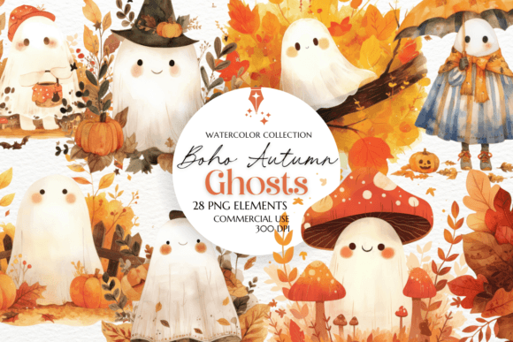 Download Boho Autumn Ghosts Clipart Sublimation - Boho Collection