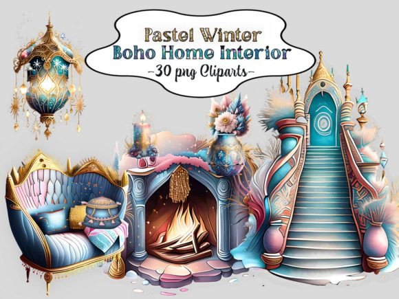 Download Pastel Winter Boho Home Interior Clipart - Boho Collection