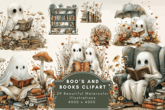 Download Boho Ghosts Reading Clipart - Boho Collection