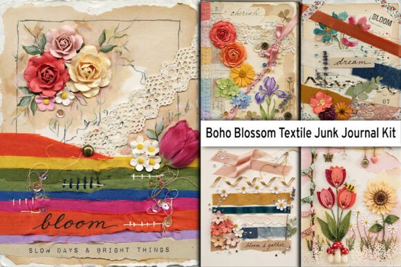Download Boho Blossom Textile Junk Journal Kit - Boho Collection