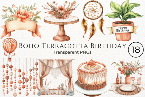 Download Boho Terracotta Birthday Cliparts - Boho Collection