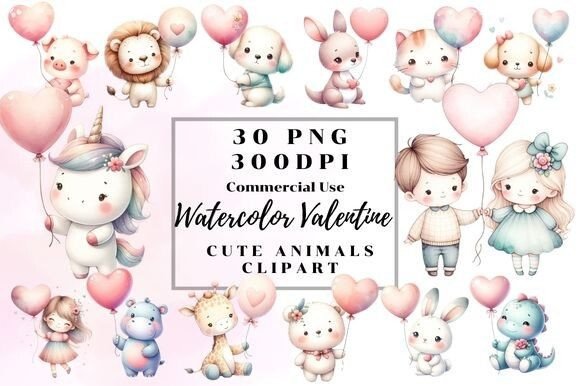 Download Watercolor Valentine Cute Animal Clipart - Cute animal clipart Collection