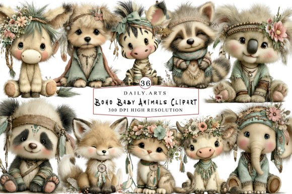 Download Whimsical Boho Baby Animals Clipart - Boho Collection
