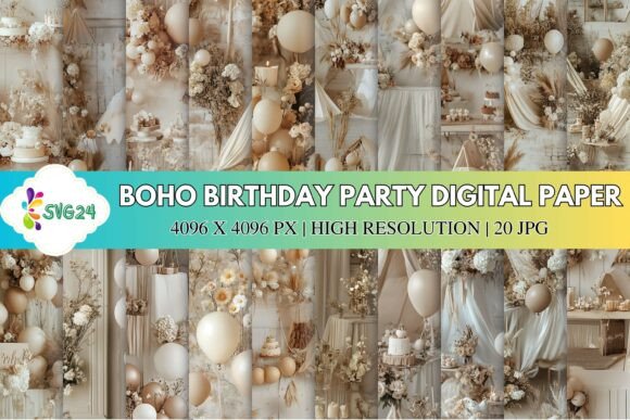 Download Boho Birthday Party Digital Paper - Boho Collection