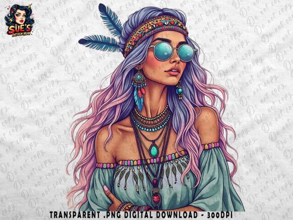 Download Boho Chic Woman with Feathers - Boho Collection