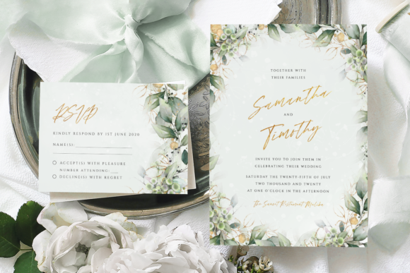 Download Green &amp; Gold Wedding Invitation Template - Invitation Collection