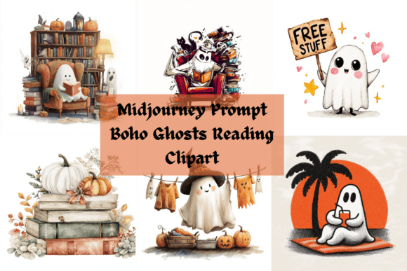 Download Prompt for Boho Ghosts Reading Clipart - Boho Collection