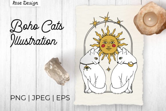 Download Boho Celestial Cats with Mystic Sun - Boho Collection
