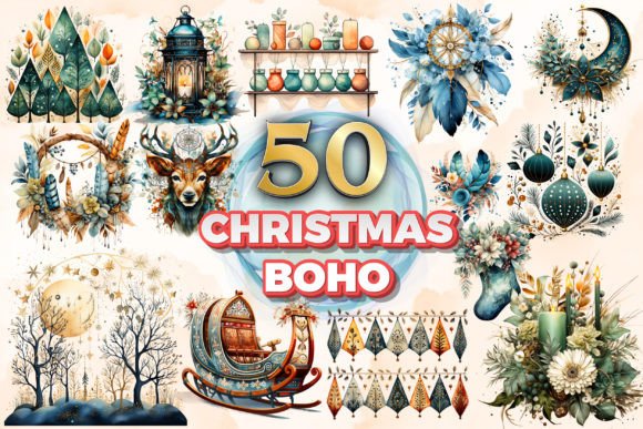 Download Christmas Boho Clipart &amp; Sublimation 9 - Premium Bundle