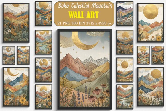 Download Boho Celestial Mountain Wall Art - Boho Collection