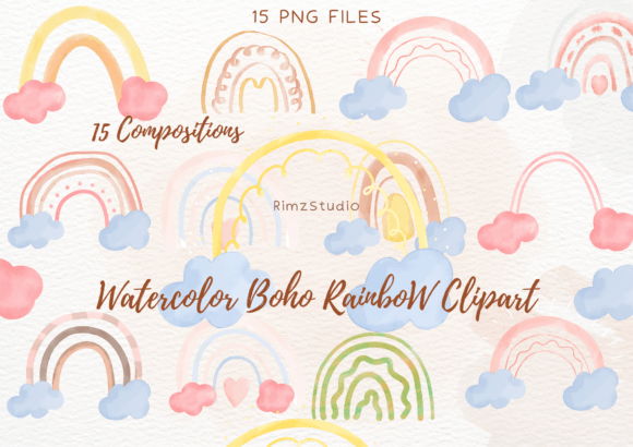 Download Watercolor Rainbow BOHO Clipart Png Set - Boho clipart Collection