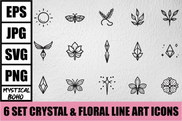 Download Mystical Boho Crystal Line Art Bundle - Boho Collection