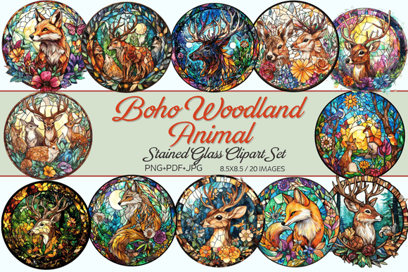 Download Boho Woodland Animal Stained Glass - Boho Collection