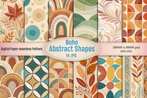 Download Boho Abstract Shapes Digital Paper - Boho Collection