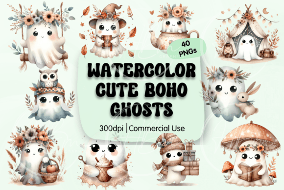 Download Watercolor Boho Ghost PNG Clipart - Boho Collection