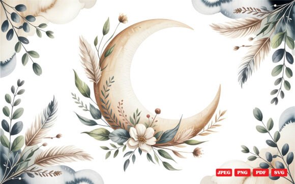 Download Boho Moon Floral Clipart - Boho Collection