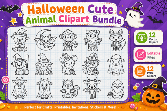 Download Halloween Cute Animal Clipart Bundle - Cute animal clipart Collection